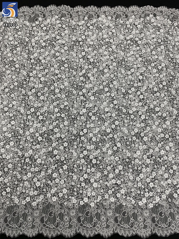 YX1033 New Materials 300CM*150CM Florals Sequins Beads Pearls 3D White Eyelash Lace Fabric for Women's Party Dress Wedding - 图片 3