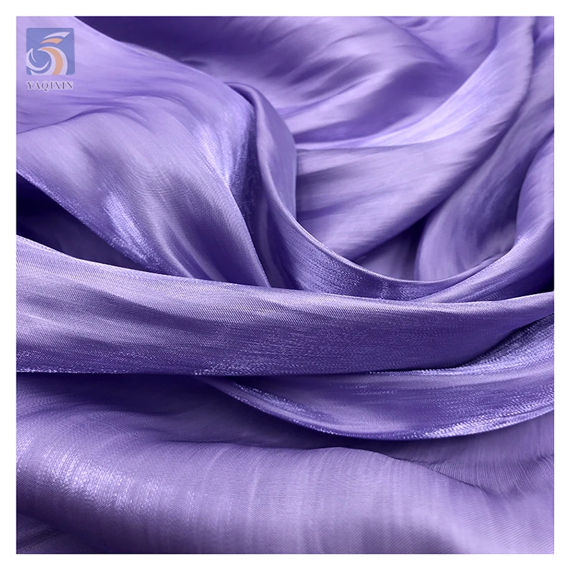 YX2526 Reasonable Price Solid 100% Polyester Soft Shiny Glossy Wrinkle Organza Fabric for Making Dress - 图片 5