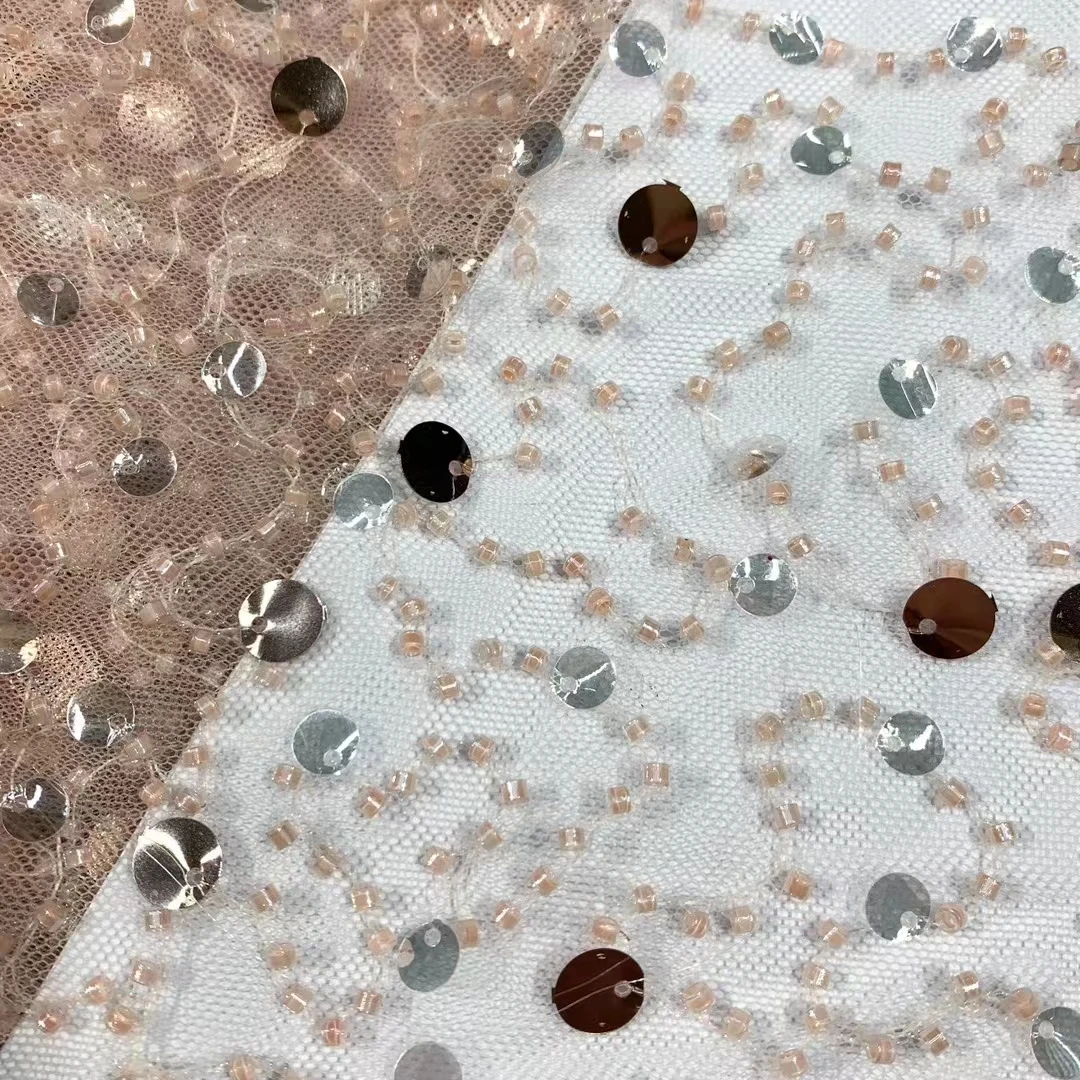 YX2392-1 Wholesale African Crystal Sequin Dress Fabric Embroidered Tulle Bead Tube Lace for Girls' Wedding Dresses - 图片 5