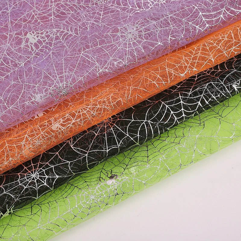 Wholesale 3D Velvet Spider Web Tulle Fabric - Black Embossed Flocked Halloween Costume Material (Custom Width) - 图片 4