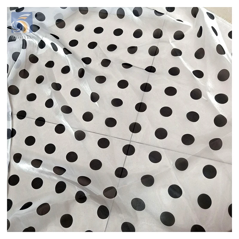 Classic Black 2cm Polka Dot Dress Fabrics Transparent Soft Polyester Liquid Organza Digital Print Fabric for Dress Skirt - 图片 4