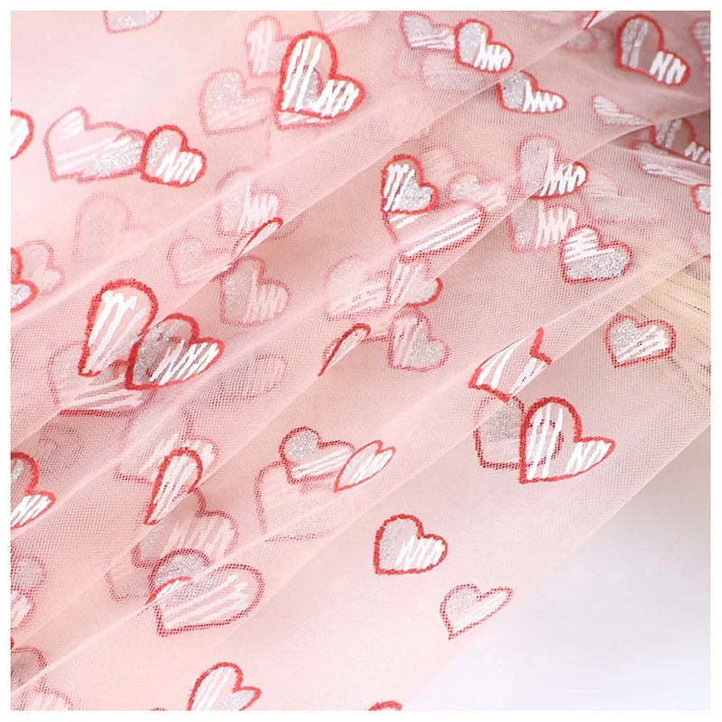 Valentines Hearts-Shaped Sparkly Tulle Fabric Textile French Fashion Mesh Lace Fabric for Skirt - 图片 5