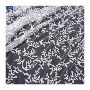 YX516 New Trend Style Willow Leaf Pattern Embroidery White Fabric Polyester Embroidered Mesh Fabric