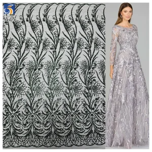 YX561 Africa 2025 Latest Nigerian Lace Fabric Olive Green Shiny Sequins Lace Fabric for Women Paris Catwalk