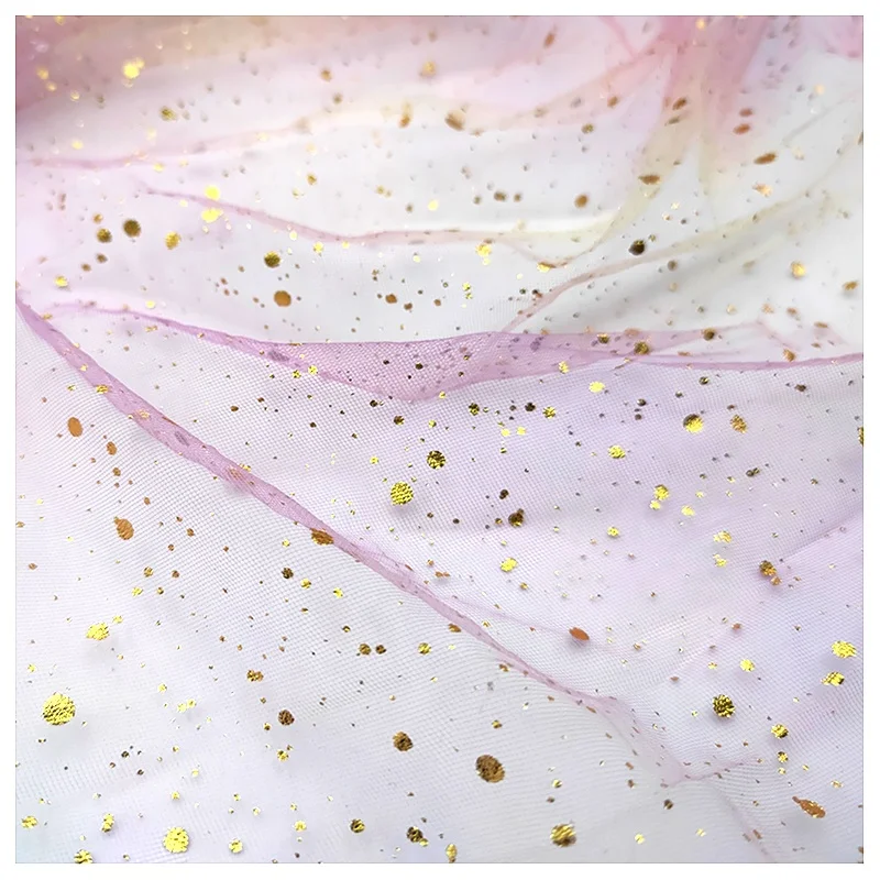 DX152 Rainbow Gradient Polka Dot Digital Foil Printed Glitter Gauze Fabric Party Dress Cloth - 图片 4