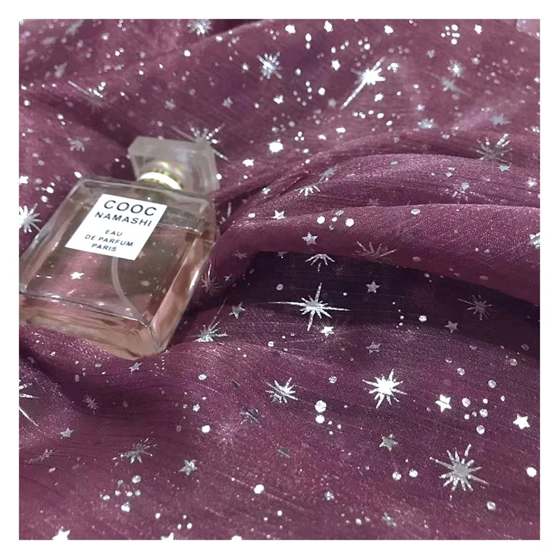 YX330 Fashion Silver Foil Print Crinkle Organza Fabric for Accessories Toy Fabric Scarf Dress Fabric Ready-made Samples - 图片 6