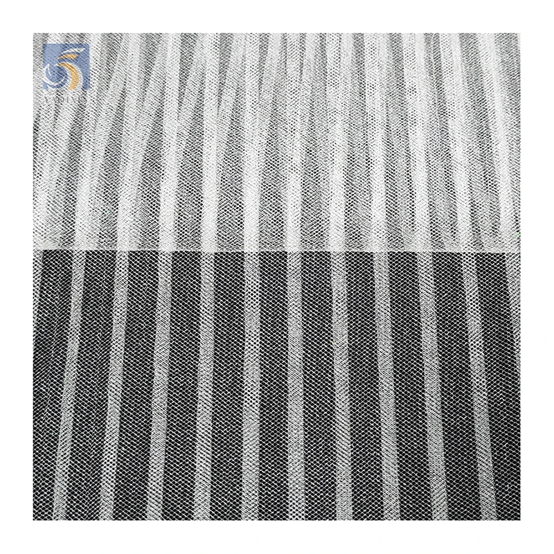 Premium White Wedding Tulle Polyester Spandex Stripe Tulle Mesh Pleated Plisse Stretch Fabric - 图片 3