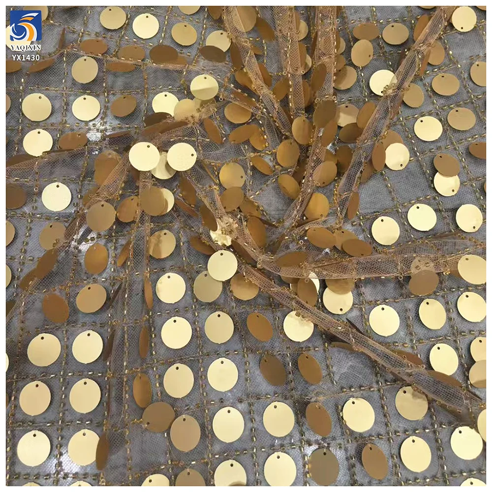 YX1430 2mm Large Round Sequins 300gsm Lace Embroidery Fabric Sequin New Fashion 130cm Sparkle for Womens Blouse - 图片 2