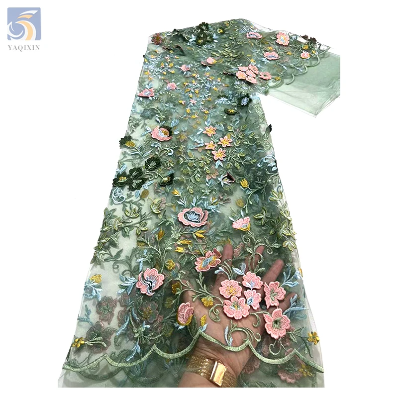 Hot Sale German Fancy Embroidery Tulle Fabric Design Floral Plants Embroidered Polyester Mesh Tulle Fabric for Veil - 图片 5