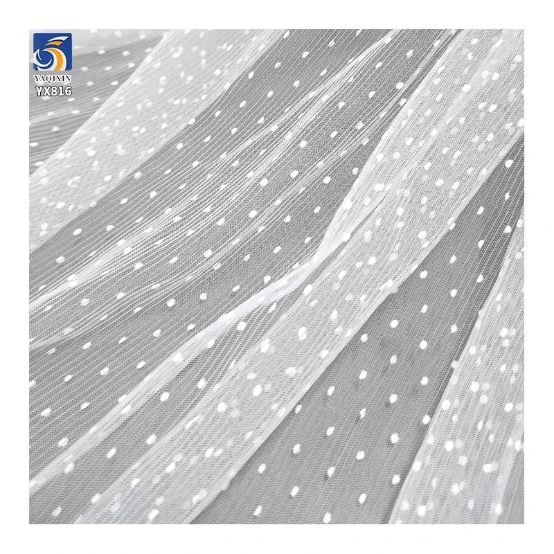 YX816 150CM Flocked Polka Dot 2mm Pleated Tulle Fabric White Striped Pleated Mesh Tulle Fabric for Women's Sleeve Skirt - 图片 4