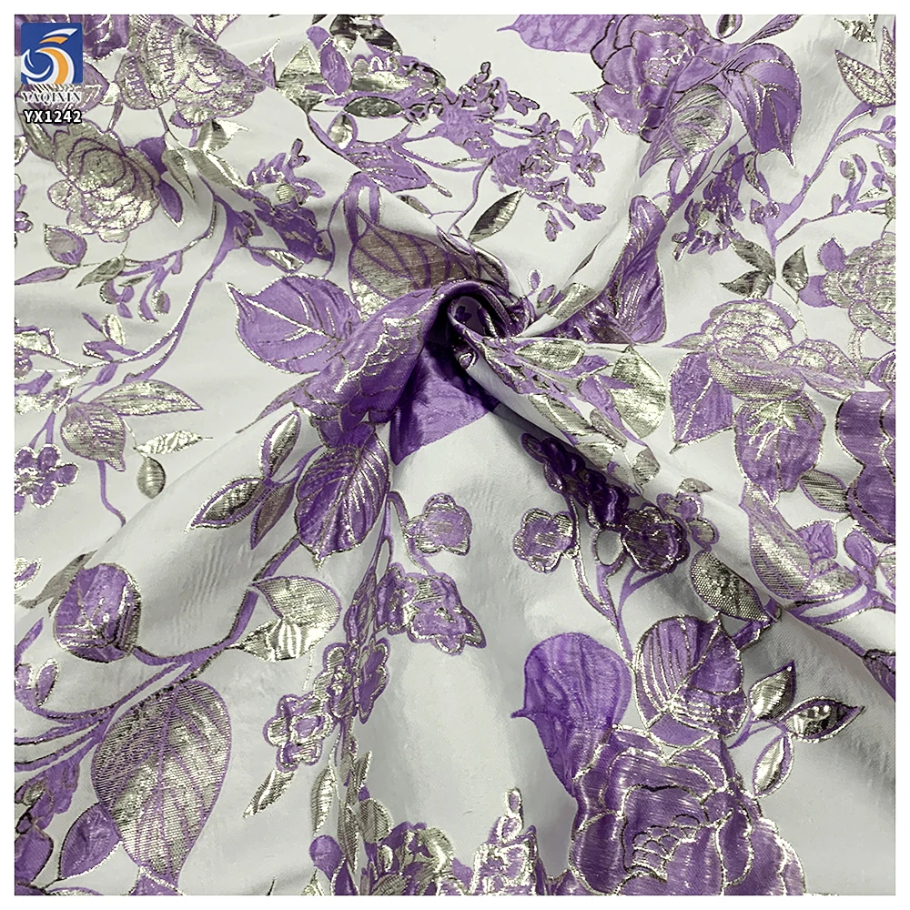 YX1242 High Quality Polyester Purple American Brocade Fabric for Pretty Dress Embossed Yarn-Dyed Brocade Jacquard Fabric - 图片 3