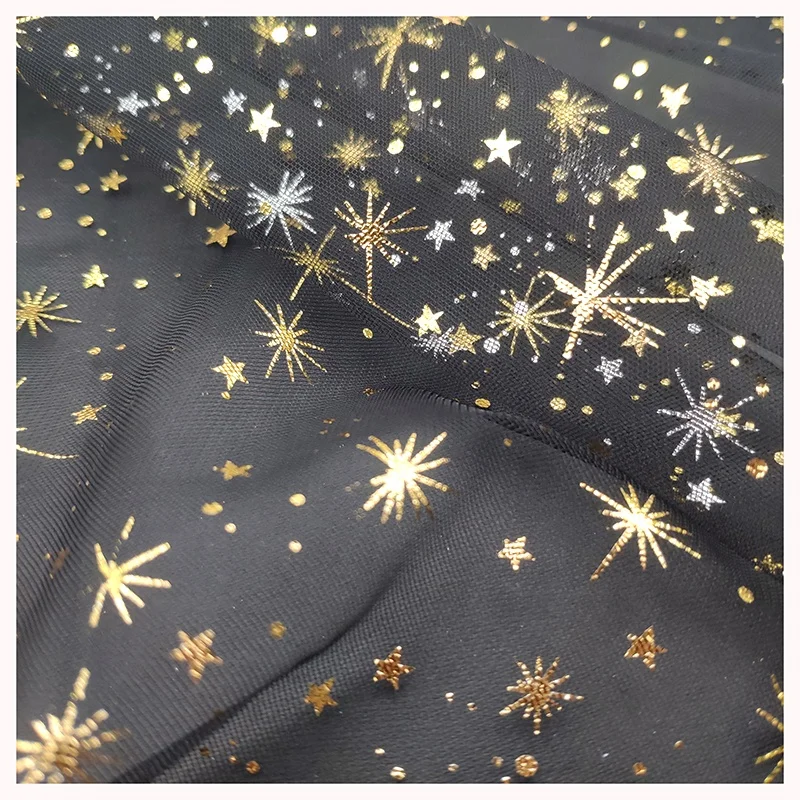 DX126 Manufacturers Direct Flash Tulle With Gold Foil Star Dots Design Polyester Mesh Fabric - 图片 3