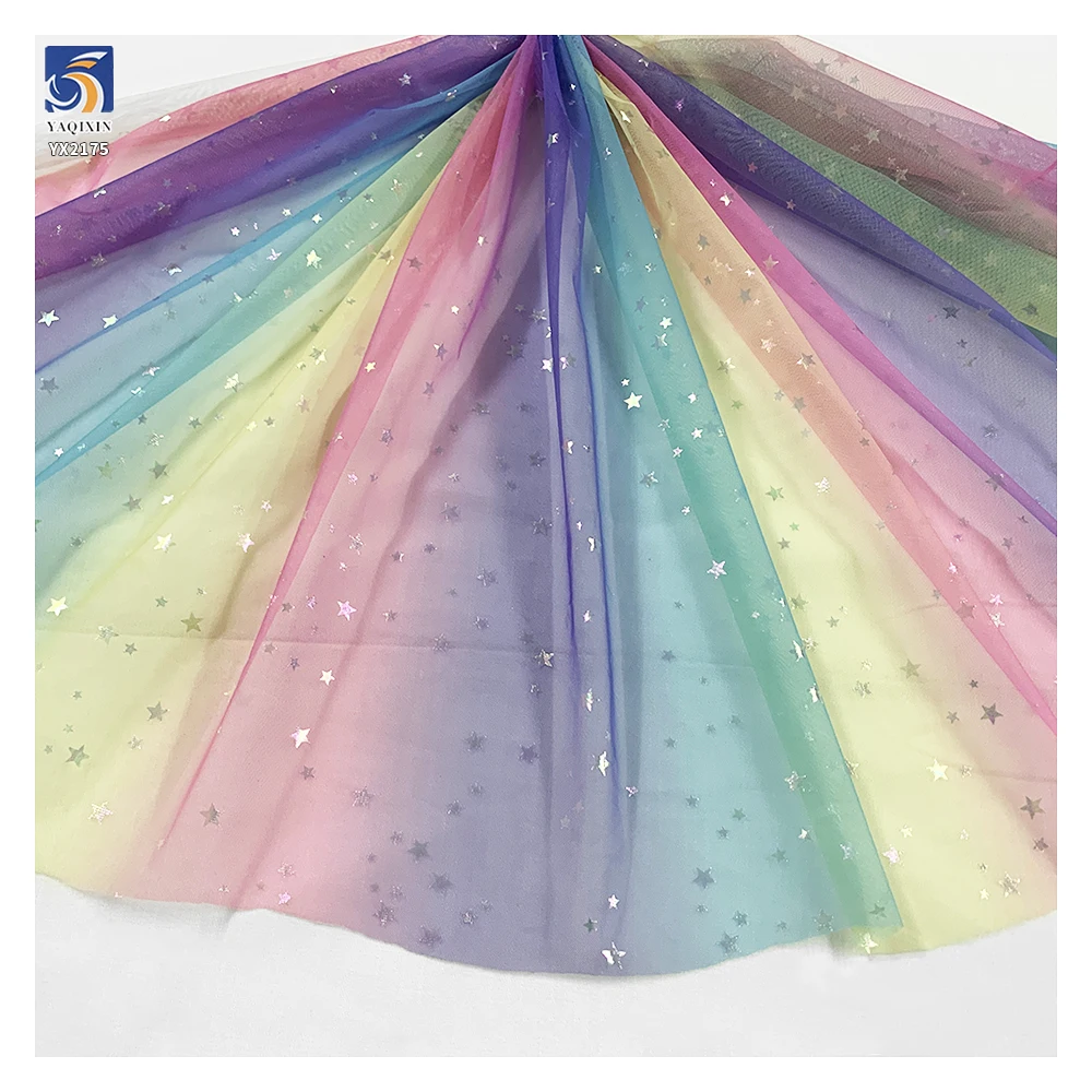 YX2175 Guangzhou Factory Online Sales Cheap Price Polyester Rainbow Color Print Dye Mesh Tulle Net Fabric by Yards Roll - 图片 6