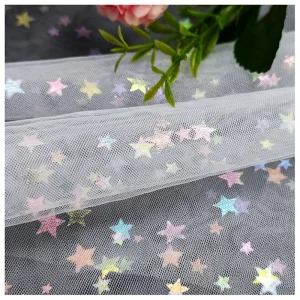 100% Polyester Tulle Mesh Fabric with Stars Colorful Printed Woven Pattern for Outdoor Wedding for Girls Warp Knitted Type