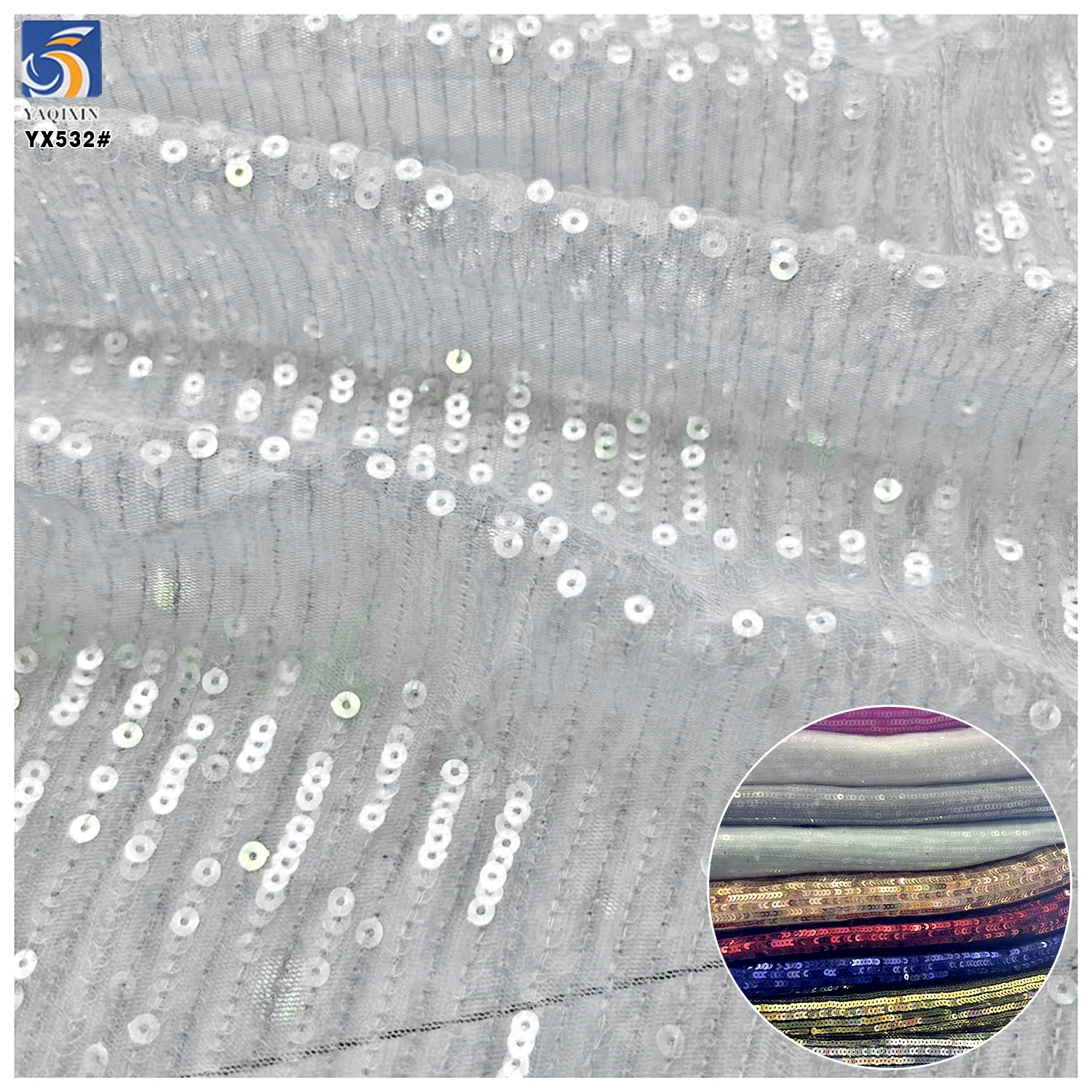 YX532 High Quality Micro-Stretch Mesh Stripe Transparent 3MM Sequin Knit Fabric