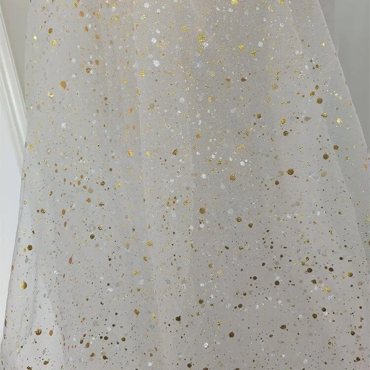 YX849 Tulle Stock Wholesale Gold Film Printing | Camouflage Tulle Fabric for Ink Splash Dress | USA Export - 图片 3