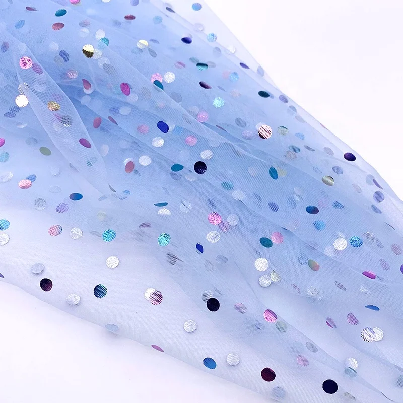 DX119 Cheap 100% Polyester Multicolor Big Dot Foil Stamping Tulle Fabric Net - 图片 3
