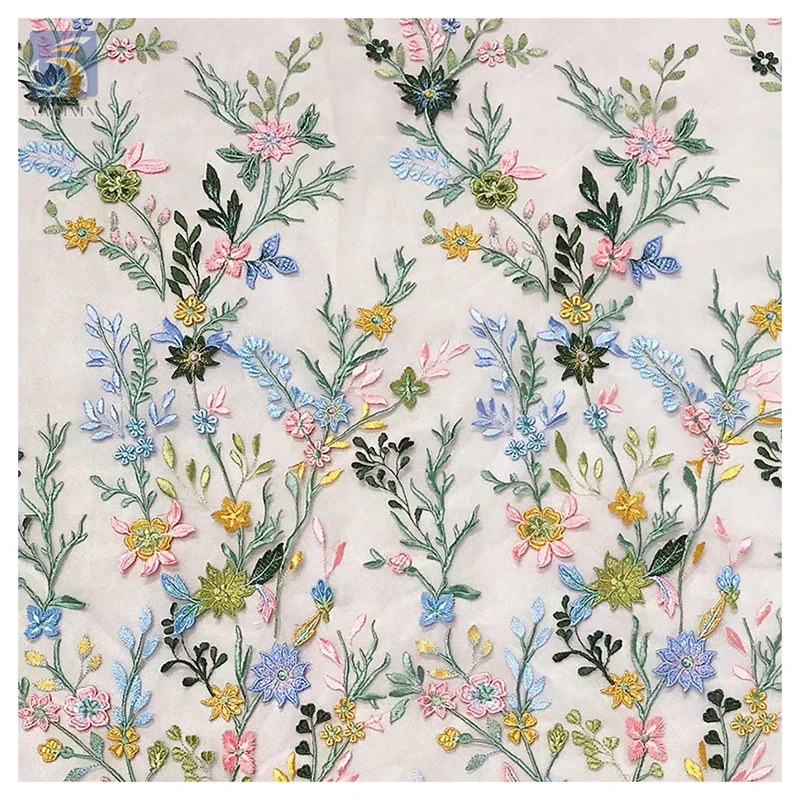 Elegant Hand Made Embroidery Fabric Net Fabric for Dress Embroidery 3D Multicolour Tulle Floral Fabric - 图片 3