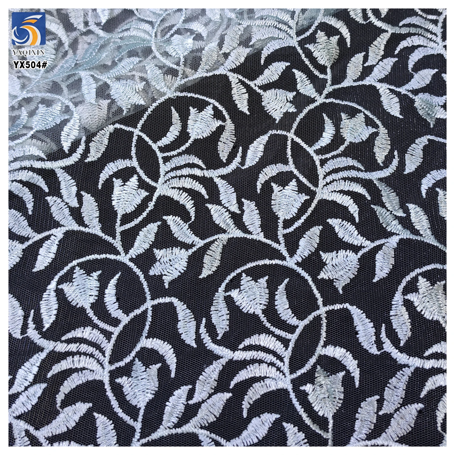 YX449 Fabric Store Designer New Arrival Tulle Transparent Soft Mesh Floral Leaf Embroidery Fabric - 图片 3