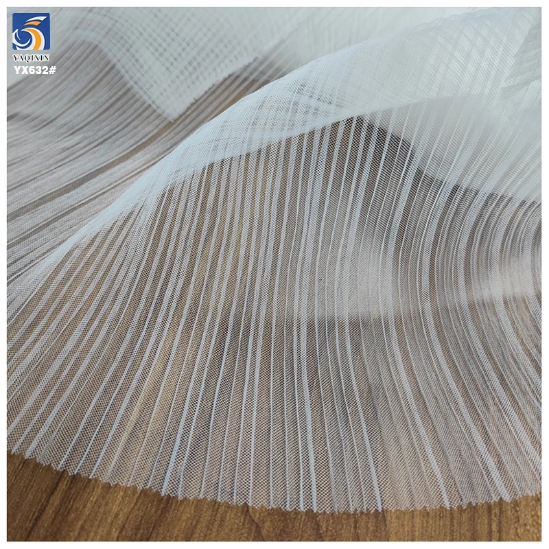 YX632 Custom L-shaped Toothpick Soft 100 Polyester Knitted 3mm Pleated White Mesh Tulle Fabric for Bridal Veil - 图片 6