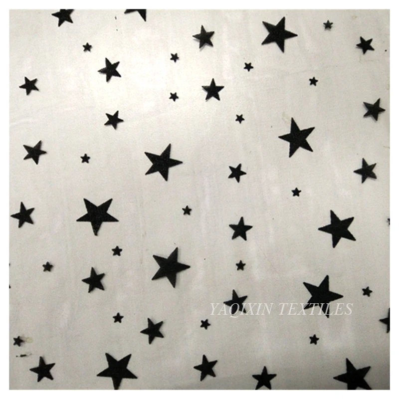 Deep Black Soft Tulle Mesh Fabric with Star Flocking Print for Women Dress Lining Fabric - 图片 6