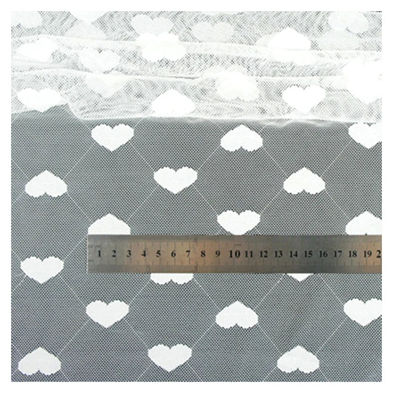 JY2014 New Nylon Spandex 4 Way Stretch Power Mesh Fabric Black White Heart Jacquard Mesh Tulle Fabric for Stockings - 图片 6