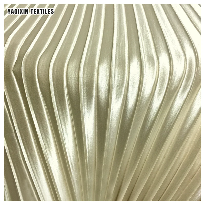 Golden Polyester Shiny Accordion Pleated Satin Fabric High-End Opaque Dress Duchess Satin Like Silk Fabric - 图片 5