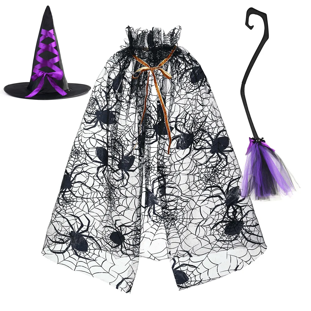 Halloween Spider Web Chiffon Fabric, Dark Pink Ghost Costume Material, Wholesale Pre-Cut Tulle for DIY Crafts Metallic Spider - 图片 2