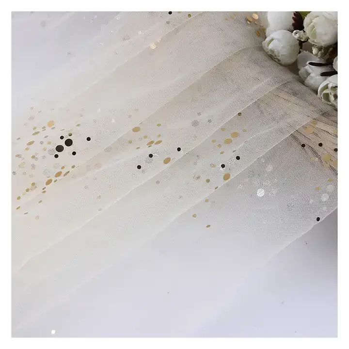 CP11-1 Guangzhou Zhongda Market Shiny Glitter Gold Silver Foil Dots Print Tulle Silver Glitter Mesh Tulle Fabric - 图片 6