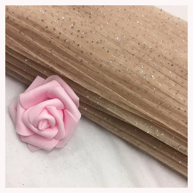YZT005 in Stock Polyester Silver Stardust Glitter Pleated Mesh Tulle Fabric for Bridal Wedding
