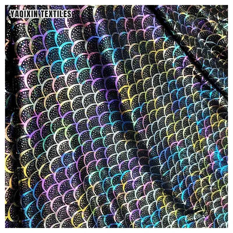 New Material Design Polyester Fish Scale Foil Printed Flash Glitter Tulle Mesh Fabric Colorful Uv Light Luminous Fabric - 图片 4