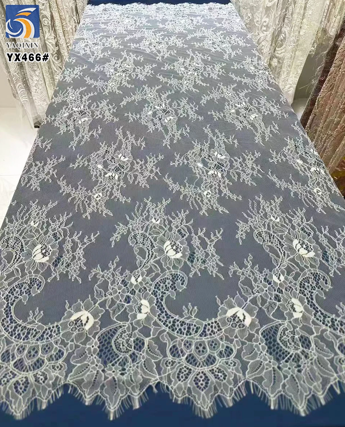 YX466-1 Low MOQ Ready Made 1.5m*3m Multicolor Cheap Prices Eyelash Lace Fabric - 图片 3