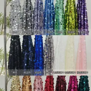 YX450 High Density 18MM Silver Chip Embroidery Dress Fabric with Sequin Embroidery Fashionable Chip Embroidery Clothing Fabric