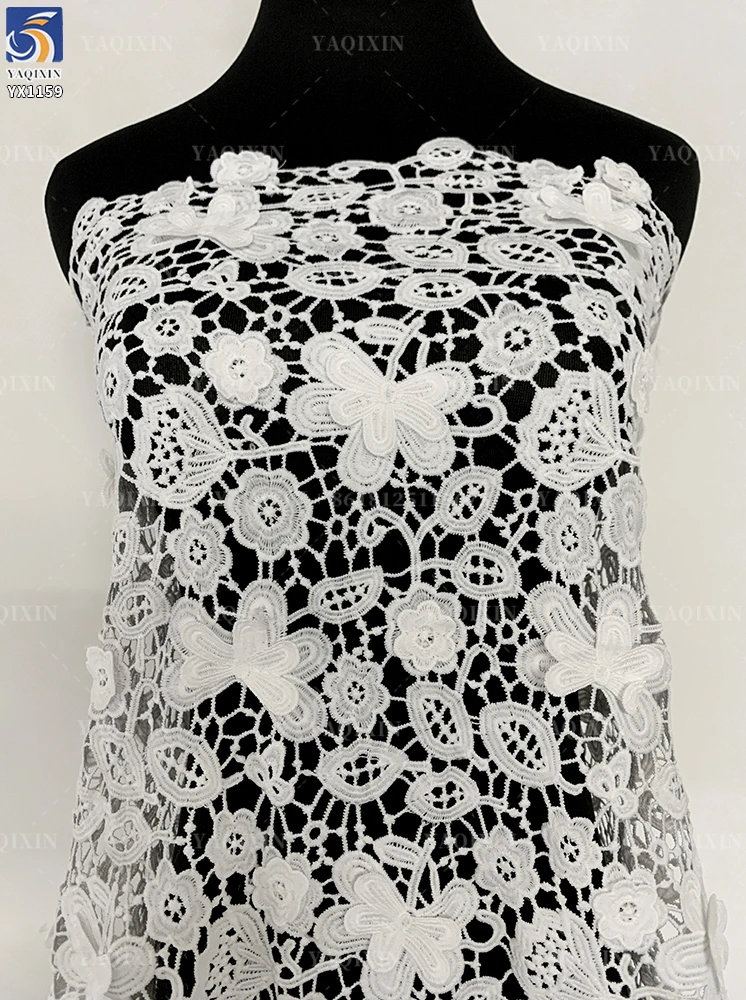 YX1159 100 Polyester 150gsm Water-Soluble Lace Fabrics 3D Embroidered Flowers White Lace Fabric for Apparel-Dress - 图片 3