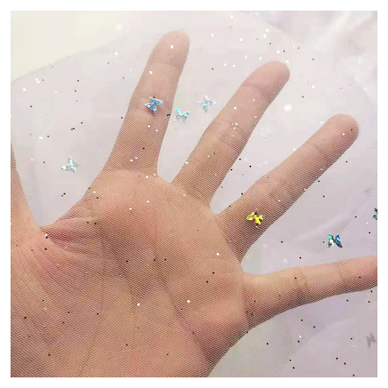 2026 Novel Design Shiny Glitter Dot Butterfly Sequins Tulle Mesh Fabric for Kids Dress - 图片 3