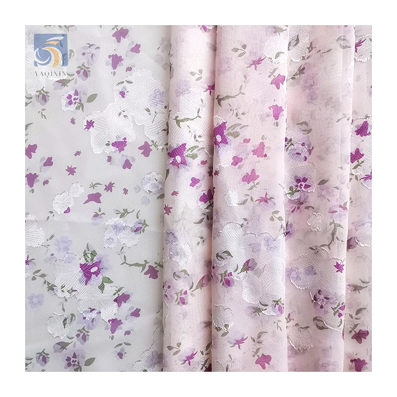 Soft Silky Polyester Chiffon Digital Printed Fabric New Arrival Red Jacquard Floral Fashion Print Skirt Chiffon Fabric - 图片 3