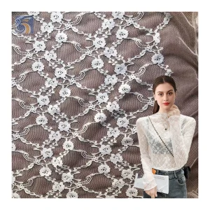 Fashion Blouse White Small Floral 95 Nylon 5 Spandex Stretch Lace Knit Mesh Jacquard Fabric