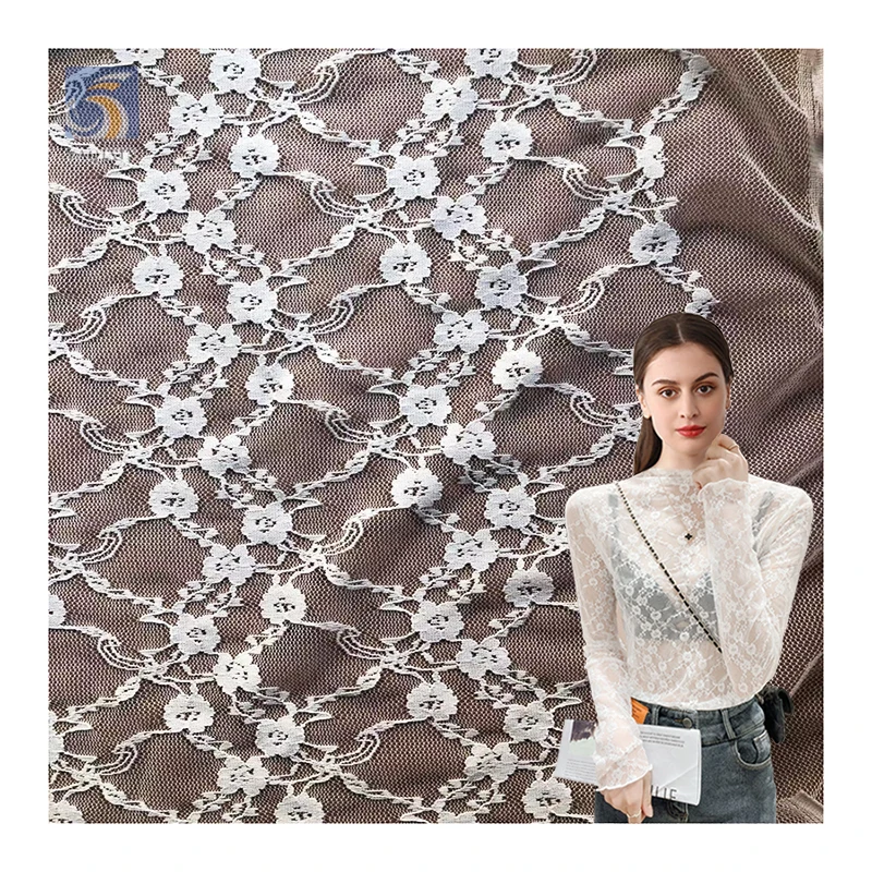 Fashion Blouse White Small Floral 95 Nylon 5 Spandex Stretch Lace Knit Mesh Jacquard Fabric