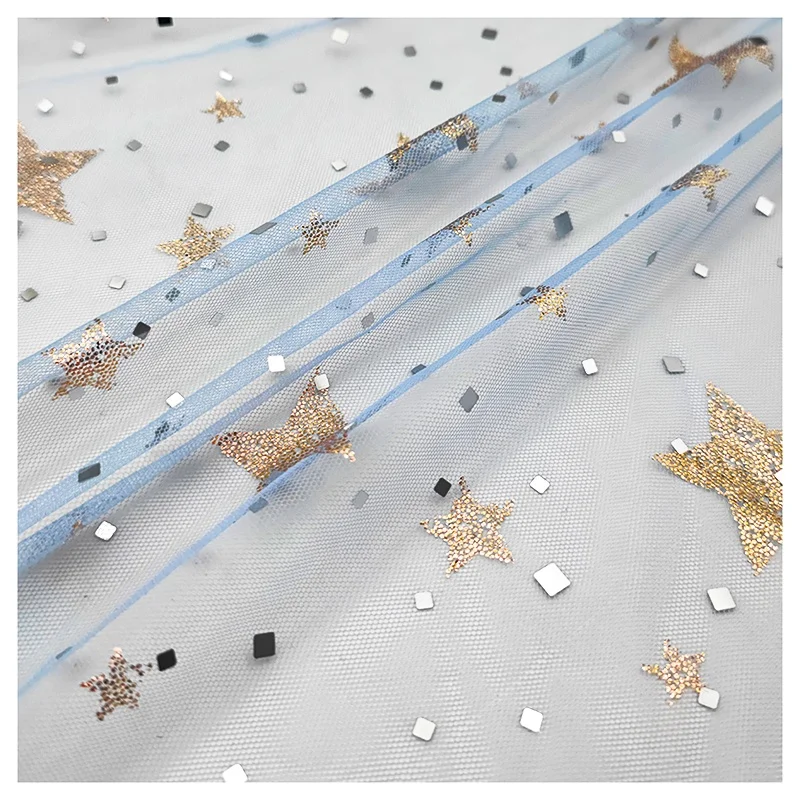 Guangzhou Tulle Textile Factory Custom Glitter Stars Square Sequined Mesh Tulle Fabric for Home Textile - 图片 5