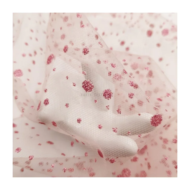 Cheap Pink Sparkle Glitter Tulle Polka Dot Glitter Tulle Mesh Fabric - 图片 5