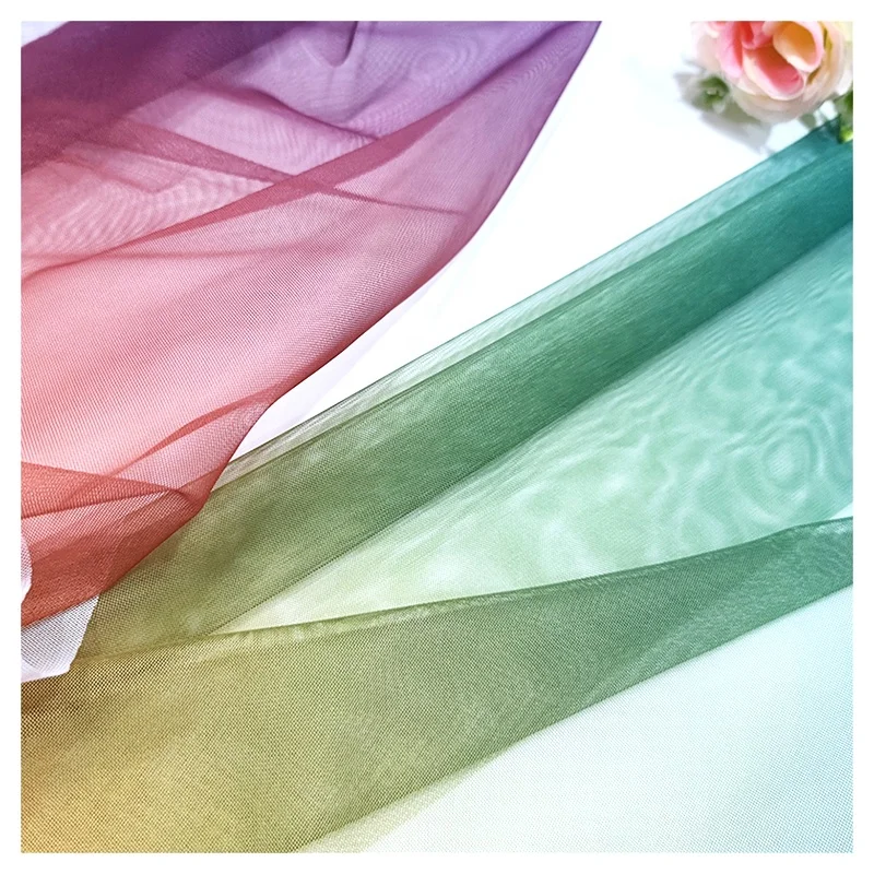 YX2029 New Summer Hot Knitted Tulle rainbow Shade Printing Mesh Nigeria Stretch Polyester Mesh Fabric - 图片 6