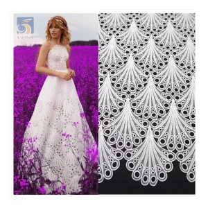 YX2439-1 White Embroidery Water Soluble Lace Fabric African Guipure Lace Fabric for Wedding Dress