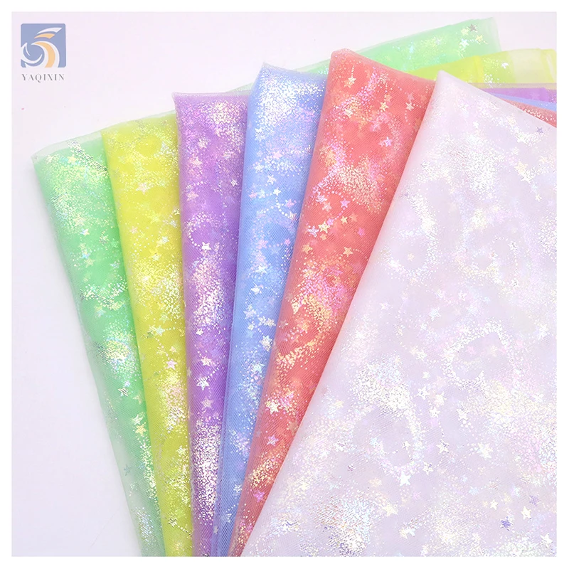 YX2350 Romantic Valentine's Day Design Polyester Print Fabric Meteor Love Design Printing Glitter Tulle Mesh Dress Fabric - 图片 4