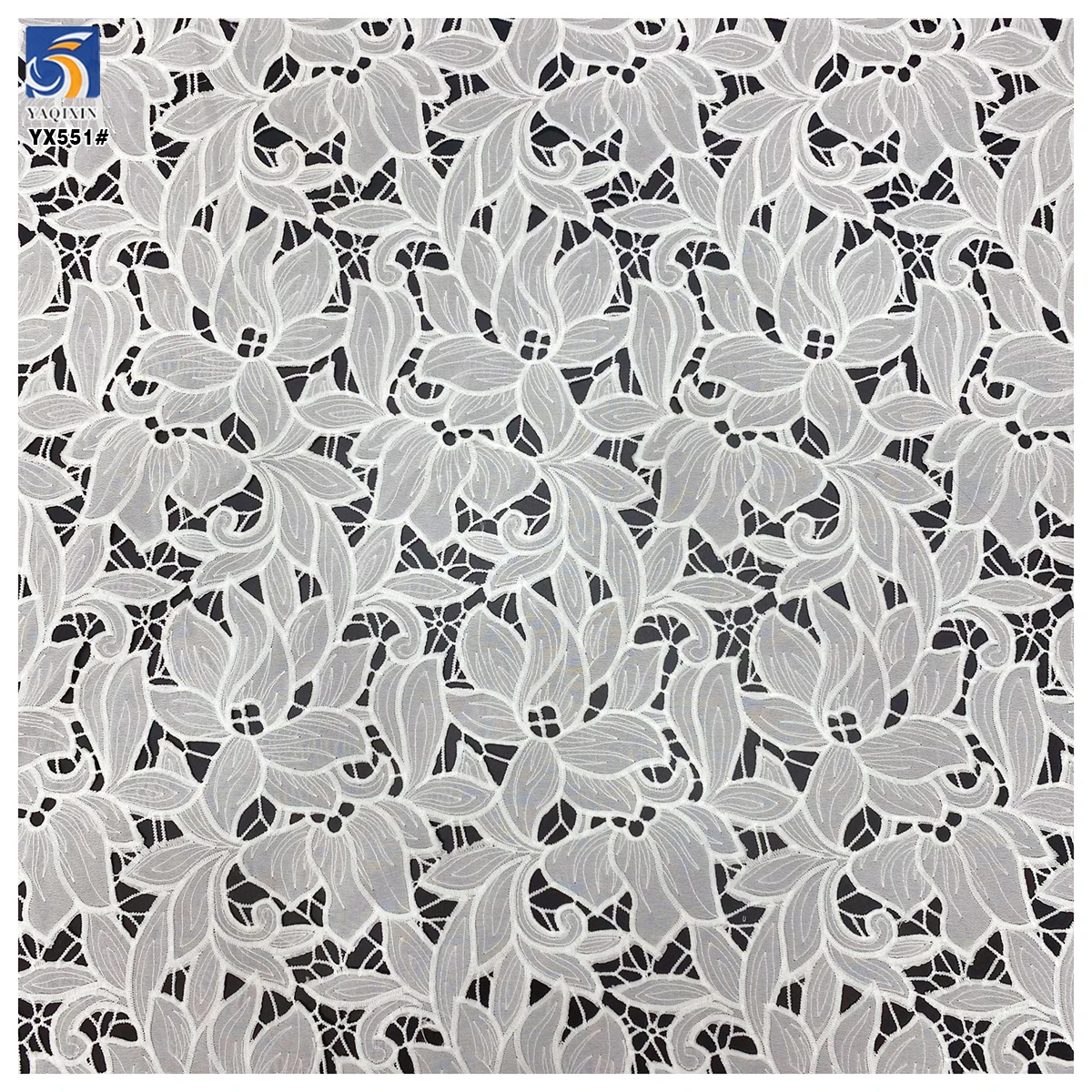 YX551 2025 Custom Dyed White Lotus Leaf Embroidered Fabric 100% Polyester Milk Silk Lace Embroidery Fabric - 图片 6