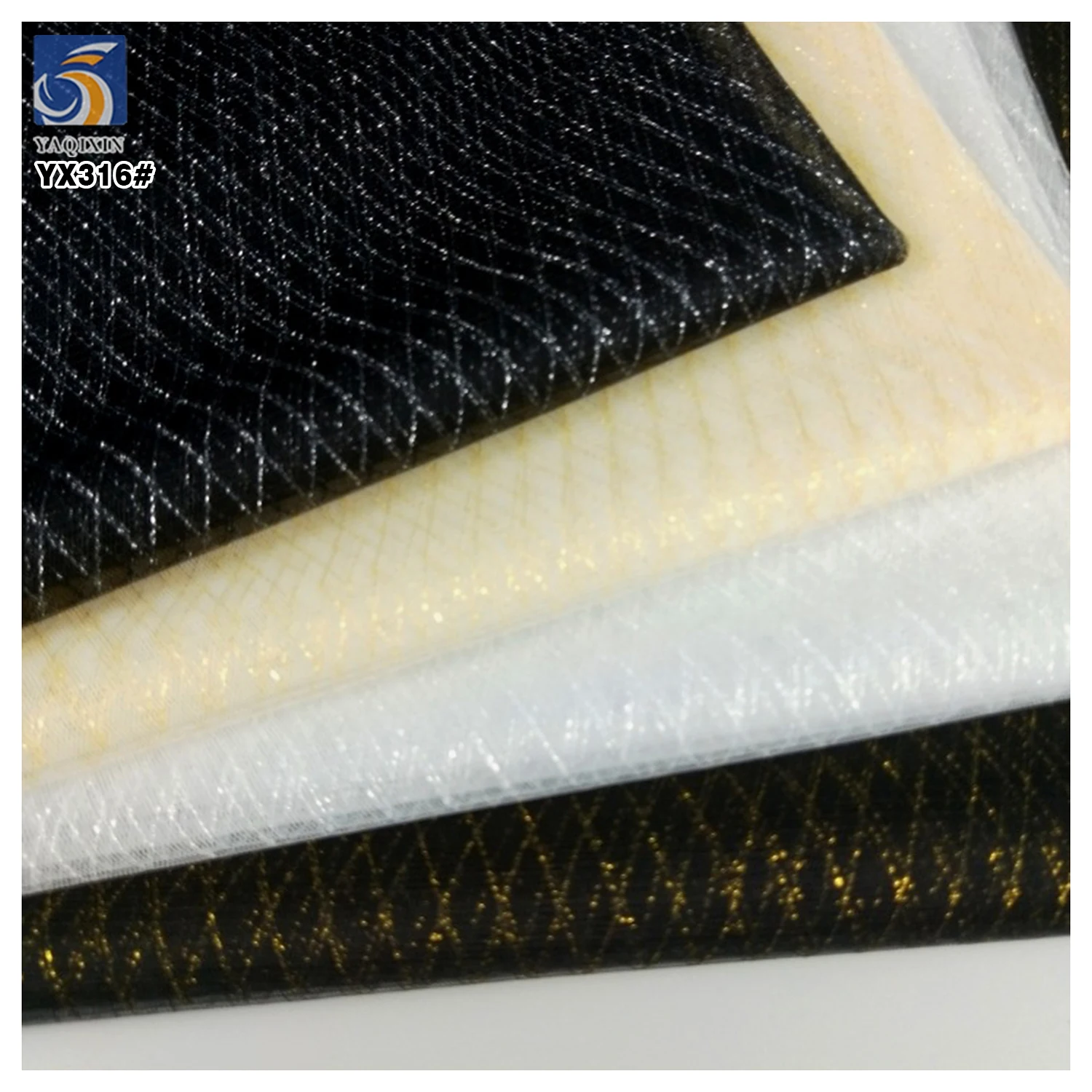 YX316 Good Quality Diamond-Shaped 100 Polyester Knitted Mesh Fabric Gold and Silver Thread Mesh Jacquard Tulle Fabric - 图片 3