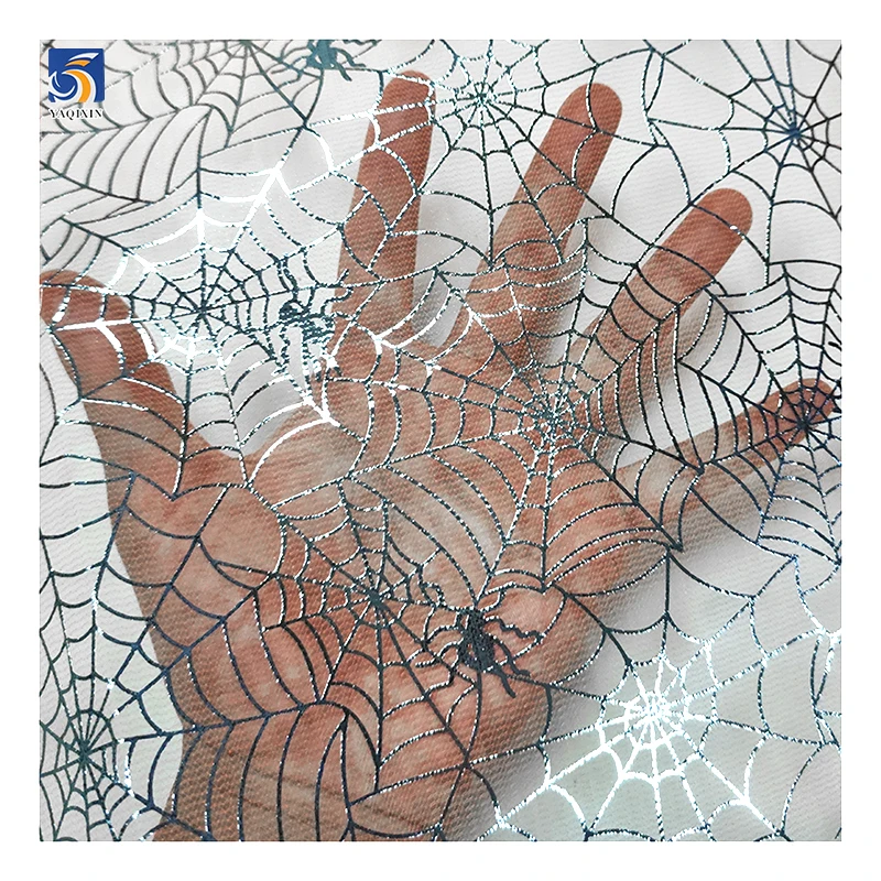 KT38-1 2025 Polyester Spider Web Print Mesh Tulle Glitter Fabric Halloween Fabrics for Clothing - 图片 6