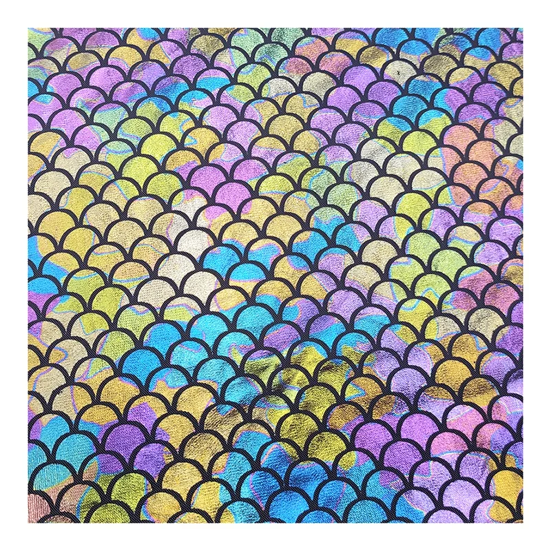 Colorful Fish Scale Laser Holographic Fabric Tulle Printed Mesh Fabric Wedding Dancewear Fabric - 图片 5