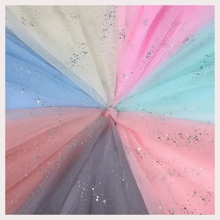 CP11-1 Guangzhou Zhongda Market Shiny Glitter Gold Silver Foil Dots Print Tulle Silver Glitter Mesh Tulle Fabric - 图片 3