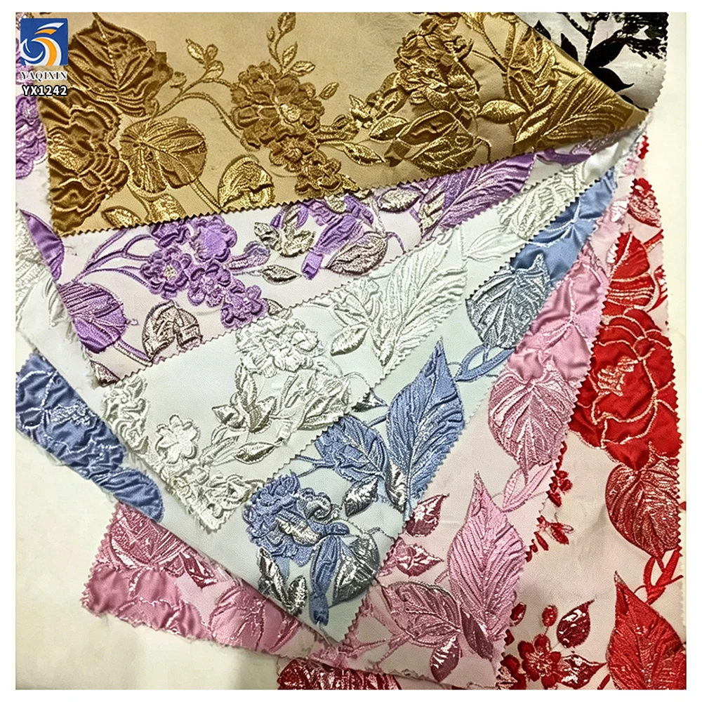 YX1242 High Quality Polyester Purple American Brocade Fabric for Pretty Dress Embossed Yarn-Dyed Brocade Jacquard Fabric - 图片 6