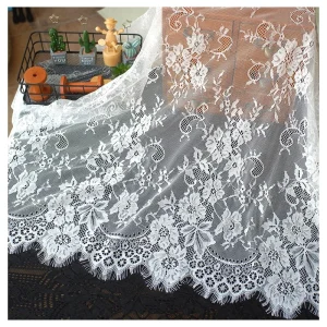YX6042 Wholesale Zeal Elegant White Lace Fabric With Delicate Floral Patterns Poly Eyelash Lace Fabric for Skirt Tablecloth